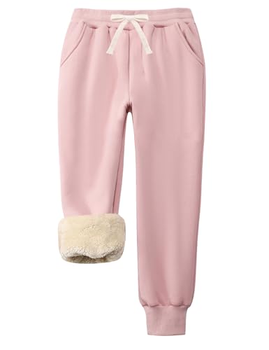 Flygo Boys Girls Fleece Pants Sherpa Lined Sweatpants Athletic Joggers Winter Warm Unisex Kids Active Pull-On Pants