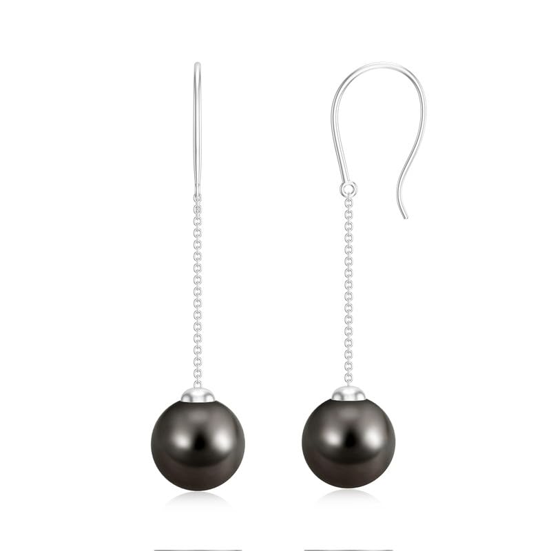 Image of Goldhartz 925 Sterling Silver Akoya Pearl and Moissanite Diamond Drop Earrings, 10MM Pearls, 14K Gold Micron Plated, Best Gift for Weddings, Anniversaries & Birthdays