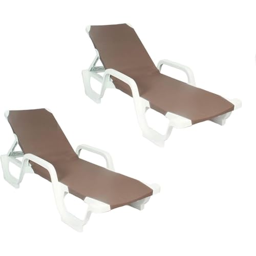 Lote 2 Tumbonas Lena Reciclable. para jardín, Patio, Piscina, Playa, terraza, áticos... Mobiliario para Interior y Exterior (Taupé)