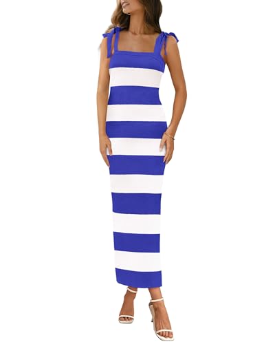 Image of BTFBM Casual Spring Dresses for Women 2025 Sleeveless Spaghetti Strap Striped Maxi Dress Party Beach Long Dress