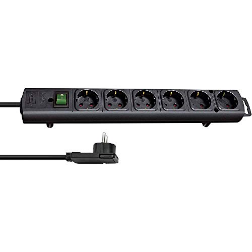 Brennenstuhl Comfort-Line Plus, 6-Way Socket Strip (With Flat Plug, Switch, 2m Cable And Extra Wide Spacing Of The Sockets) Color: Black