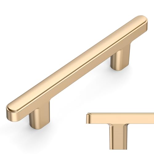 Amerdeco 10 Pack Brushed Brass Cabinet Pulls 3 Inch(76mm) Hole Center Drawer Pulls Cabinet Hardware Kitchen Cabinet Handles for Bathroom ZH0065