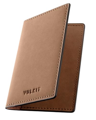Image of VULKIT Leather Business Card Holder 2 Sided Slim Business Name Card Organizer for Men or Women (Yangba LightBrown)