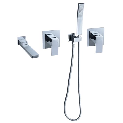 Mitigeur de bain mural encastré pomme de douche laiton chromé