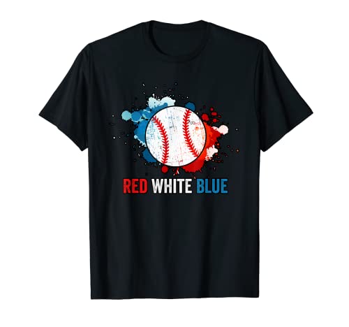US July Fourth Patriot Rojo Blanco Azul Béisbol Pintura Splash Camiseta