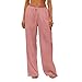 Shusuen Women's Summer Linen Drawstring Wide Leg Beach Palazzo Pants High Waisted Trousers Lightweight Beach Vacation Clothes（Pink,Medium）