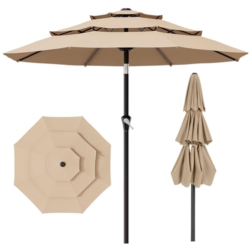 AreShark 9ft 3-Tier Patio Umbrellas, Outdoor Umbrella with 8 Sturdy