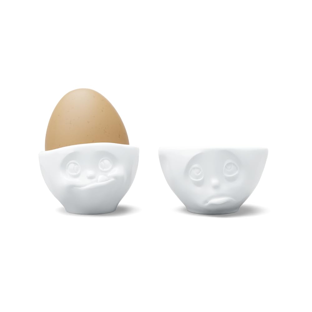 TASSEN Porcelain Egg Cup Set No. 2, Oh Please & Tasty Face Edition, White (Set of Two Egg Cups)