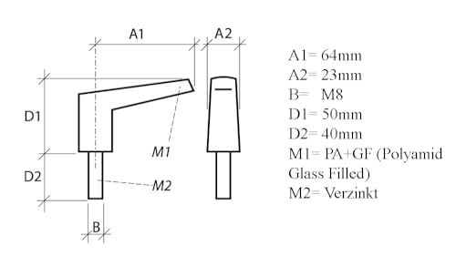 Design61 2er Klemmhebel mit Gewindeschraub Hebel M8