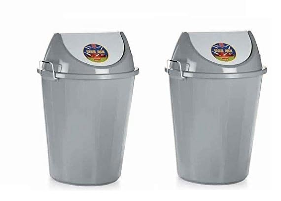 Image of ARISTO Swing Lid Garbage Waste Dustbin with Metal Side Handle 80 ltr GREY & GREY PACK OF 2