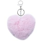 Unpafcxddyig Pom Pom Keychain Artificial Fur Ball Keychains Fluffy Tote Pendant Car Bag Charm,heart pink