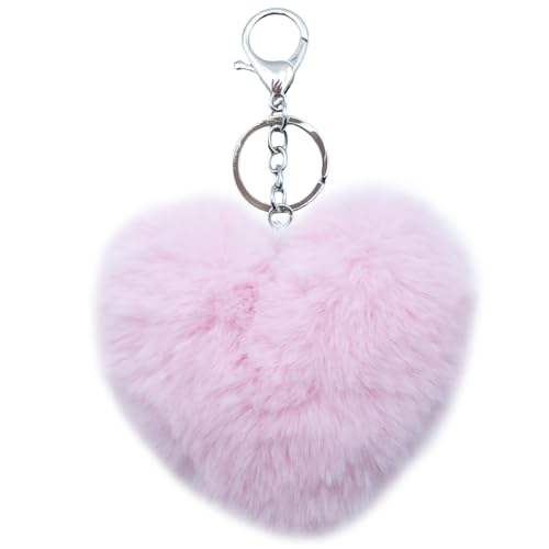 Unpafcxddyig Pom Pom Keychain Artificial Fur Ball Keychains Fluffy Tote Pendant Car Bag Charm,heart pink