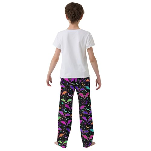 ZZXXB Colorful Bat and Galaxy Star Boys Long Pants Soft Trousers Elastic Waist Kids Lounge Bottoms with Pockets S-XL3