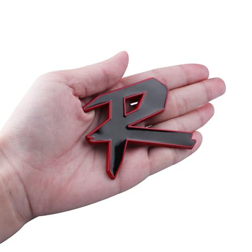 1pc R Metal Car Emblem Trunk Rear Emblem 3D Metal Badge Universal Decal Sticker Logo Car Side Rear Trunk Accessories Decoration (Black-Red)
