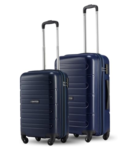 Image of SNITCH Loop 2Pc Set Blue Polypropylene Hard Travel Suitcase - Trolley Bag Set of 2 & Luggage with 4 Wheels, Secure Lock & Free Shoe Bag