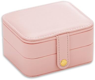 Small Portable Travel Jewelry Box with Mirror (Pink)