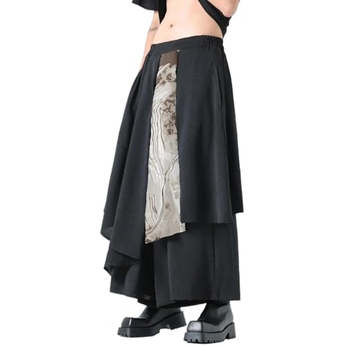 Men's Skirt Pants Casual Loose Fit Harajuku Kimono Trousers Summer Stretwear Elastic Waist Wide Leg Pants