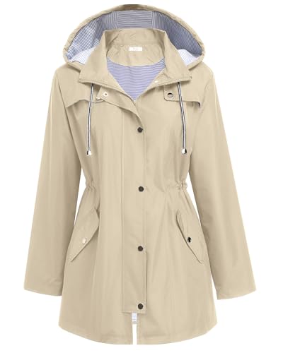 Hount Women Rain Jacket Lightweight Waterproof Raincoat Lined Outdoor Hooded Windbreaker Trench Coat2
