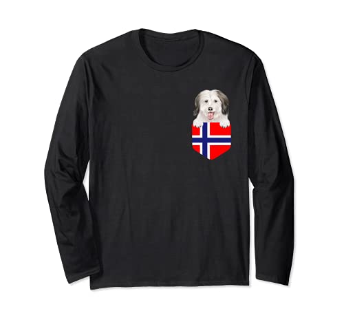 Norway Flag Coton de Tulear Dog In Pocket Long Sleeve T-Shirt, Black