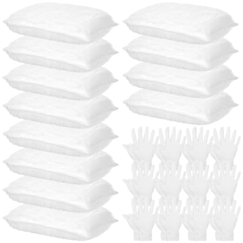 Image of 24 Pcs Wood Staining Kit Include Stain Applicator Pads and Disposable Nitrile Gloves, 12 Microfiber Sponge Pads Lint Free with 12 Rubber Gloves for Wood and Oil Based Finishes Dyeing Cleaning, White