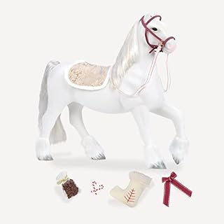 Our Generation BD38025C1Z 51 cm Clydesdale Toy Horse  Long, Sparkly White Mane & Tail  Holiday Stocking, Hair Bow & Saddle Blanket  46 cm Doll Accessories for Kids Ages 3 and Up