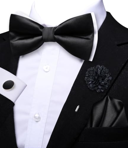 Image of Dubulle Mens Paisley Striped Bowtie Set Pre-tied Bowtie for Men and Pocket Square Set Wedding Business