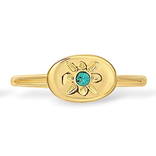 Lucky Feather Birthstone Rings for Women - 14K Gold Plated Signet...