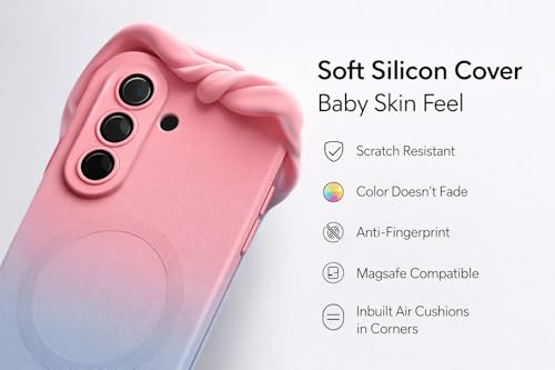 Image of amazon basics Gradient Mag-Safe Case for Samsung Galaxy A17 / M17 / F17 5G | Soft Silicone Shockproof Cover with Camera Protection | Slim Lightweight Design | Smooth Touch & Durable - Pink & Blue