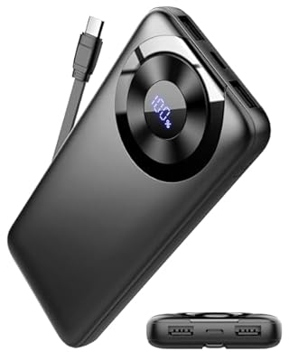 Hosgubo - Power Bank Bateria Externa 10000mAh 3A Carga Rapida Bateria Portatil USB-C in&out con 4 Salidas Cargador Portatil con Cable Integrado para iPhone 11/15/12/13/14/16 xiaomi Samsung Tabletas y más