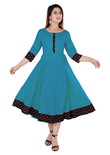 Image of Cotton Plain Black Parinted Lace Border Anarkali Dress Kurtis for Women - Not a Set with Dupatta or Pant
