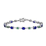 Daesar 18ct White Gold Charm Bracelet for Women, Chain Bracelet Women 3.7ct Oval Lab Created Sapphir