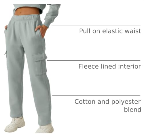 Image of QINSEN Baggy Medium Waist Elastic Sweatpants for Womens Casual Long Fleece Cargo Pants with Pockets