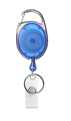 Karteo Ausweishalter Kartenhalter ausziehbar blau [1 Stück] Ausweis Jojo oval mit Clip und Aufrollmechanismus für Ausweishüllen Kartenhüllen Cover