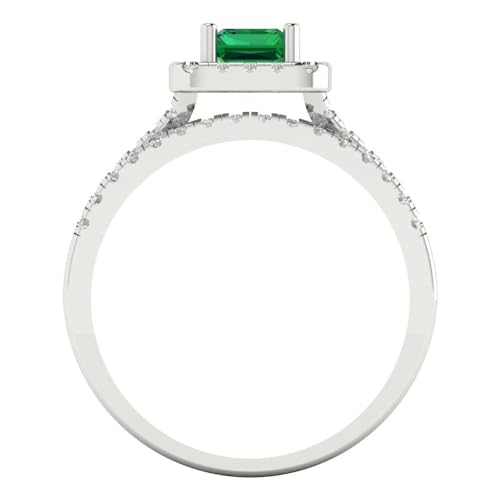 Clara Pucci 1.72 tcw Emerald Cut Emerald Wedding Ring Set for Women | 14K White Gold 2-Piece Womens Anniversary Ring for her, Womens Solid Gold Stackable Eternity Band and Vintage Gold Ring4