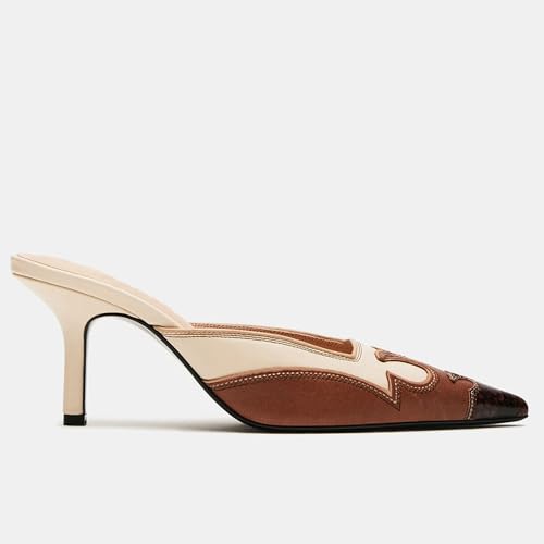 Pointed Toe Mules for Women Suede Slip On Kitten Heels Pumps with Stitching Flame Design Backless Wedding Dress Daily Pump Shoe for Party3