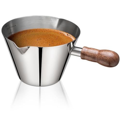 Image of Amrules 6.8oz Espresso Measuring Cup with Wood Handle & Double Spout,Silver