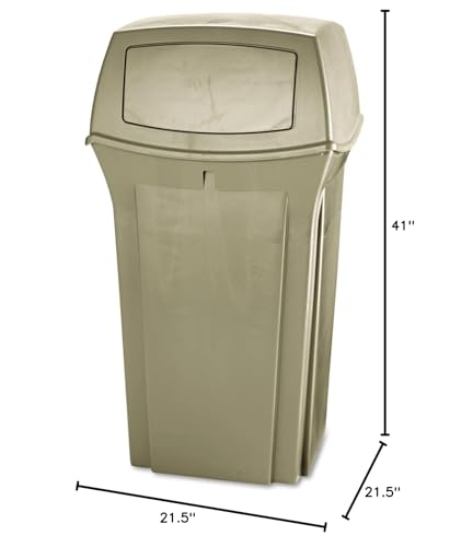 Image of Rubbermaid Commercial Products Ranger Trash Can with 2 Door Lid, 35 GAL, Beige Plastic, Outdoor for Stadiums /Parks /Shopping Plazas