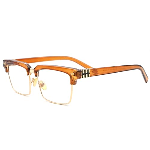 Image of Semi Rimless Rectangle Blue Light Glasses Men Women Black Square Eyewear