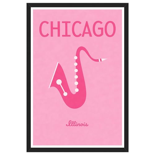 Framed Canvas Wall Art Chicago Saxophone Art Print Modern Retro