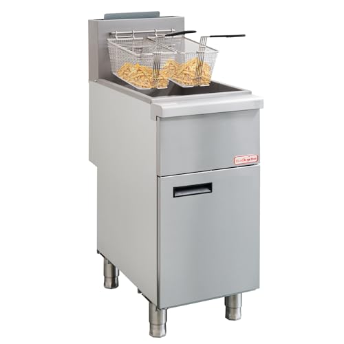 Backychu Commercial Deep Fryer -3-Burner Natural Gas Fryer CSA, 35-40 lbs Capacity, 90,000 BTU/h Adjustable Thermostat 200°F-400°F, Stainless Steel Gas Liquid Propane Deep Fryer for Restaurants