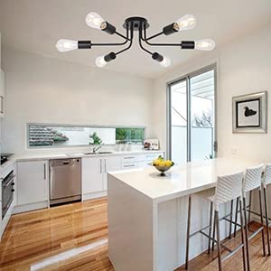 TULUCE Semi Flush Mount Ceiling Light Fixture 6-Light Modern Sputnik Chandelier Lighting Black Vintage Metal Ceiling Lamp E26 Living Room Light Fixtures for Kitchen Dining Room Bedroom Foyer