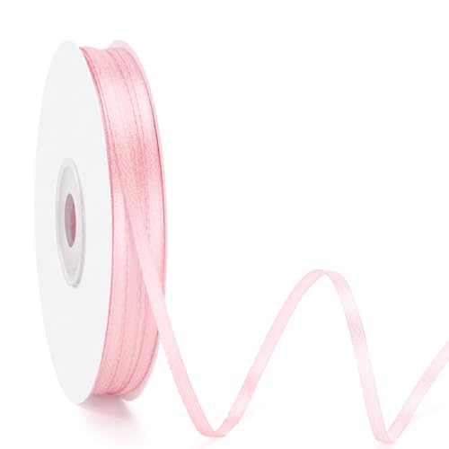 KINGLAKE Light Pink Satin Ribbon - 1/8 Inch x 100 Yards Thin Baby Pink Ribbon for Gift Wrapping Pastel Ribbon for Bouquet Crafts Gift Tags Wedding Bridal Shower Baby Shower Birthday Mothers Day Decor