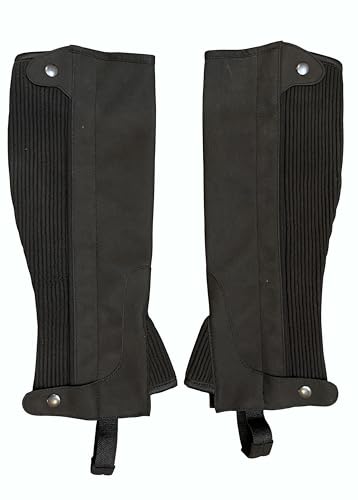 Half Chaps Black Amara Equestrian English Riding Unisex Adult Half Chap Premium Synthetic Amara Leather (Zip-Up Hidden, Large)