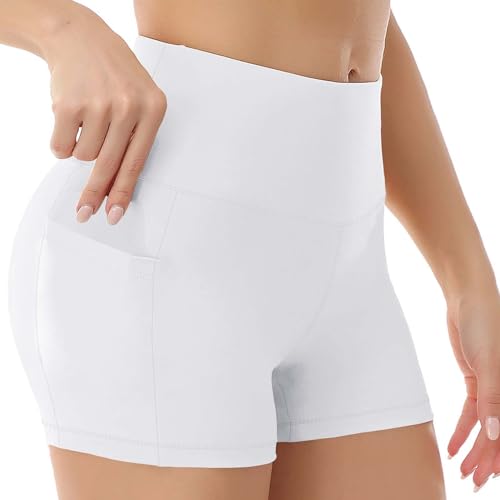 MJGkhiy Leggings Cortos Mujer Deporte Cintura Alta Pantalon Corto Deporte Push Up Leggins Cortas con Bolsillos Mallas Cortas Fitness Elasticos Pantalones Cortos Deportivos Jogging Shorts Running