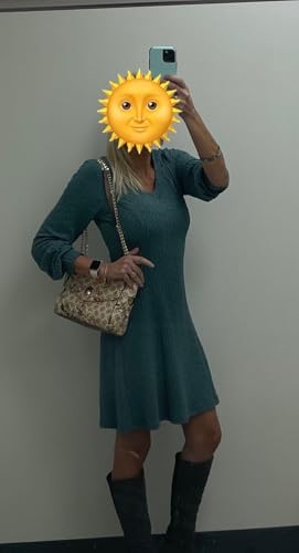 Dokotoo Fall Wedding Guest Dresses for Women 2025 Trendy V Neck Knit A Line Long Sleeve Dress Sweater Dress4