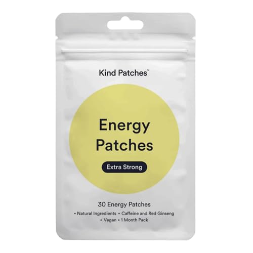 Kind Patches | Energy Patches - Extra Strong | Energy Boost Support | Botanical Plant-Based Formula with Caffeine Red Ginseng & Vitamin B Complex | 30 Vegan Patches