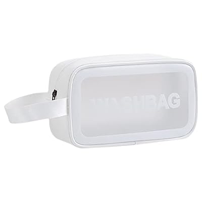 S Set di borse da bagno con manico per borse da viaggio per il trucco multi funzionale in PVC borsa di stoccaggio trapuntata, bianco, Taglia unica
