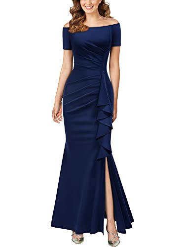 10 Best Mother of Groom Dresses That Shine at the Big Event 2 AISIZE Women's Elegant Off Shoulder Ruffle Formal Evening Long Dress