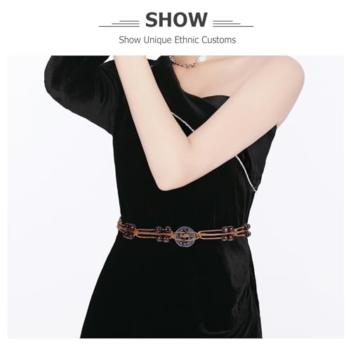 Lurrose Boho Waist Belt: Bohemian Style Rope Belt - Handwoven with Wooden Beads - Adjustable Tassel Waist Chain for Women Summer Dresses and Outdoor Activities3
