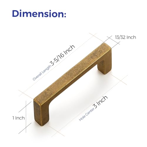 Image of Ravinte Antique Brass Kitchen Cabinet Solid Handles,3 Inch,5 Pack | Solid Zinc Alloy, Modern Slim Style, Square Design, Deep-Thread Firm Base, Screws Included, for Kitchen Drawers & Cupboards